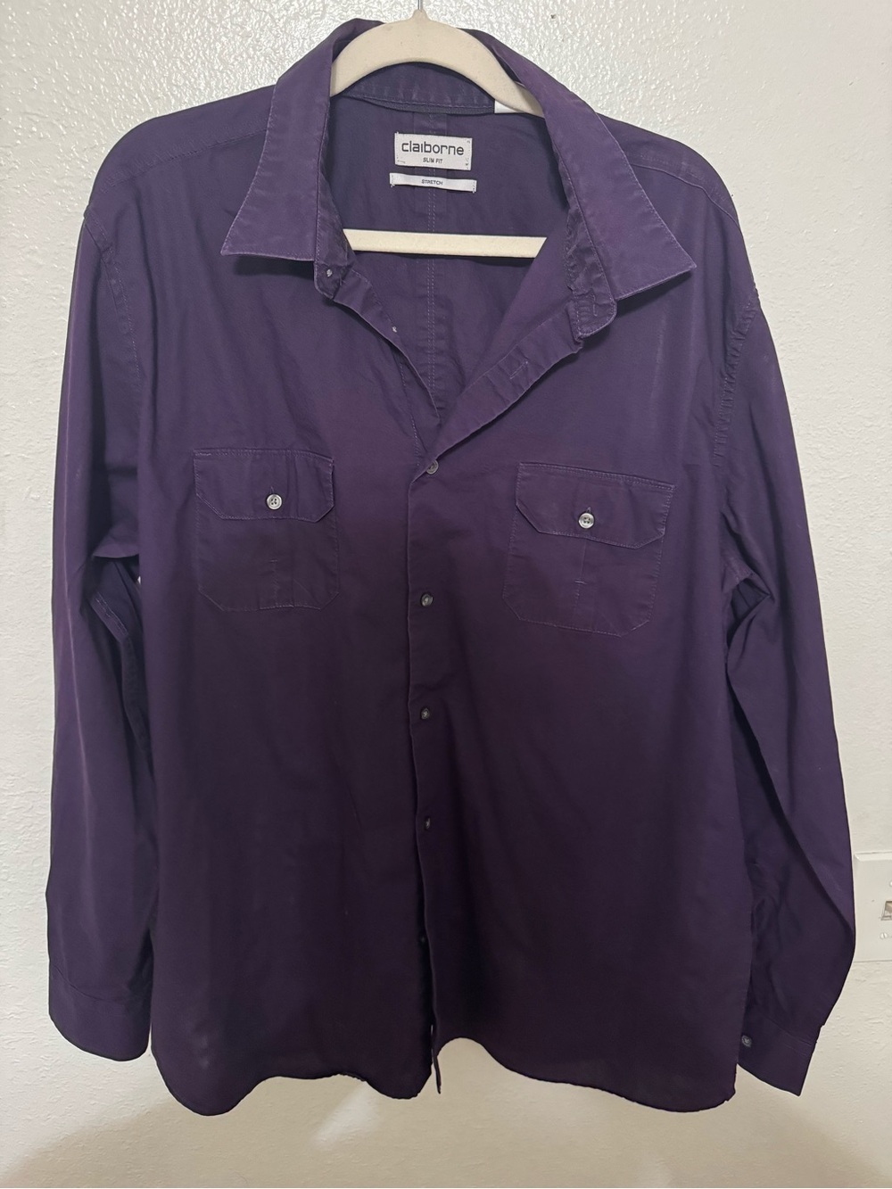 Claiborne Slim Fit Stretch XXL - Mens Dark  Purple Long Sleeve Button Shirt